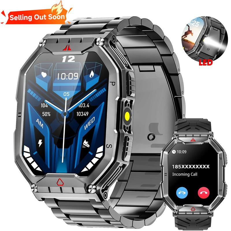 Military - Grade Smart Watch for Men | 2.1" HD, Call Answer, Compass, 1ATM Waterproof, Flashlight | 120 Sports Modes | Christmas/Birthday Gift for Outdoor Adventurers, Android/Iphone Compatible, Fitness Smartwatch