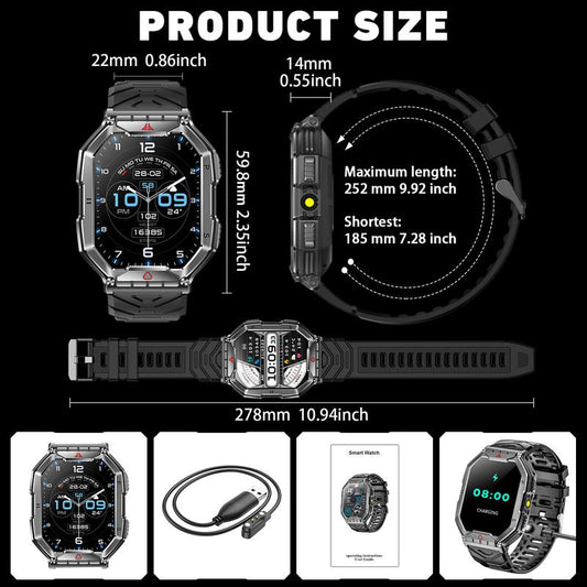 Military - Grade Smart Watch for Men | 2.1" HD, Call Answer, Compass, 1ATM Waterproof, Flashlight | 120 Sports Modes | Christmas/Birthday Gift for Outdoor Adventurers, Android/Iphone Compatible, Fitness Smartwatch