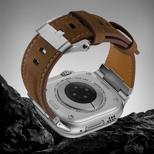 Crazygrass Durable Genuine Leather Watch Band with Secure Pin Buckle Fits 44Mm 45Mm 46Mm 49Mm Square Watch Faces for Men Versatile Leather Strap in Multiple Colors Comfortable Style-Adaptable Watch Band【Watch Not Included】