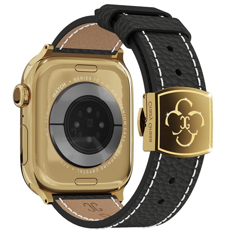 CRAZYGRASS Comfort Leather Watch Band for Smart Watch 49Mm 46Mm 45Mm 44Mm 42Mm 41Mm 40Mm 38Mm Foldable Clasp for Square Smartwatch No Tools Needed Skin-Friendly [WATCH NOT INCLUDED] Adjustable