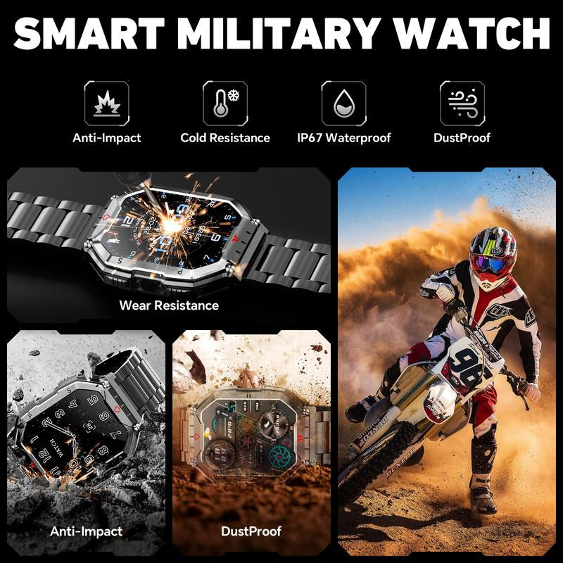 Military - Grade Smart Watch for Men | 2.1" HD, Call Answer, Compass, 1ATM Waterproof, Flashlight | 120 Sports Modes | Christmas/Birthday Gift for Outdoor Adventurers, Android/Iphone Compatible, Fitness Smartwatch