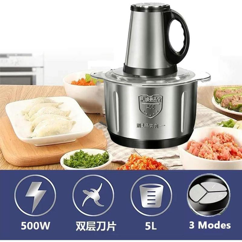 US Plug 3-Speed Food Chopper, Food Processor Electric Dough Mixer, 5L Large Apacity Meat Grinder with Blades, Stainless Steel Mincer for Kitchen, Vegetable, Onion, Garlic, Salad, Fruit, Nuts