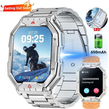 Military - Grade Smart Watch for Men | 2.1" HD, Call Answer, Compass, 1ATM Waterproof, Flashlight | 120 Sports Modes | Christmas/Birthday Gift for Outdoor Adventurers, Android/Iphone Compatible, Fitness Smartwatch