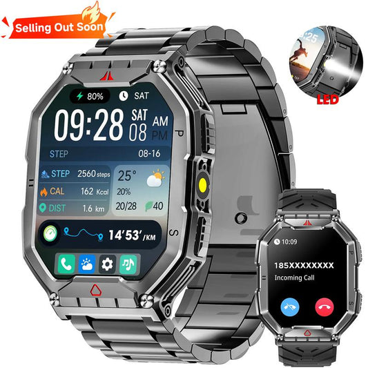 Military - Grade Smart Watch for Men | 2.1" HD, Call Answer, Compass, 1ATM Waterproof, Flashlight | 120 Sports Modes | Christmas/Birthday Gift for Outdoor Adventurers, Android/Iphone Compatible, Fitness Smartwatch