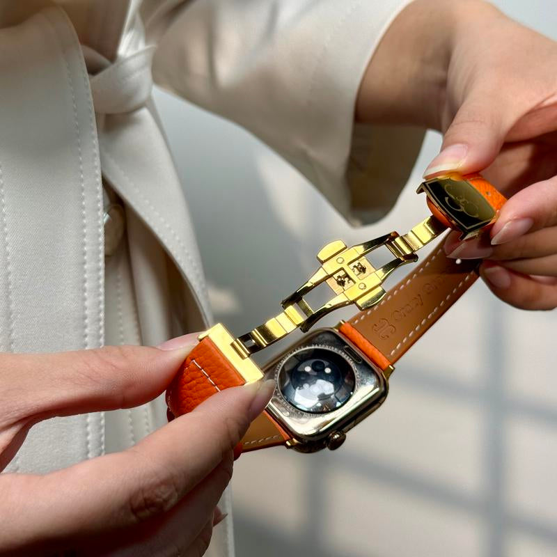 CRAZYGRASS Comfort Leather Watch Band for Smart Watch 49Mm 46Mm 45Mm 44Mm 42Mm 41Mm 40Mm 38Mm Foldable Clasp for Square Smartwatch No Tools Needed Skin-Friendly [WATCH NOT INCLUDED] Adjustable