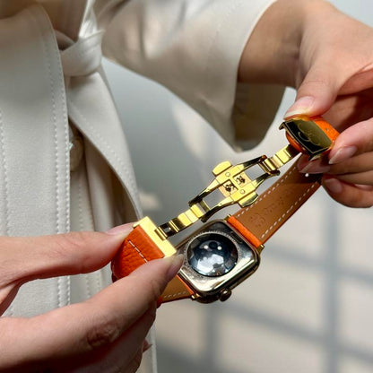 CRAZYGRASS Comfort Leather Watch Band for Smart Watch 49Mm 46Mm 45Mm 44Mm 42Mm 41Mm 40Mm 38Mm Foldable Clasp for Square Smartwatch No Tools Needed Skin-Friendly [WATCH NOT INCLUDED] Adjustable