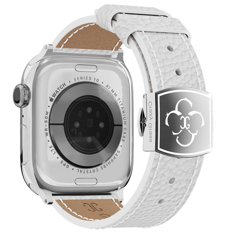 CRAZYGRASS Comfort Leather Watch Band for Smart Watch 49Mm 46Mm 45Mm 44Mm 42Mm 41Mm 40Mm 38Mm Foldable Clasp for Square Smartwatch No Tools Needed Skin-Friendly [WATCH NOT INCLUDED] Adjustable