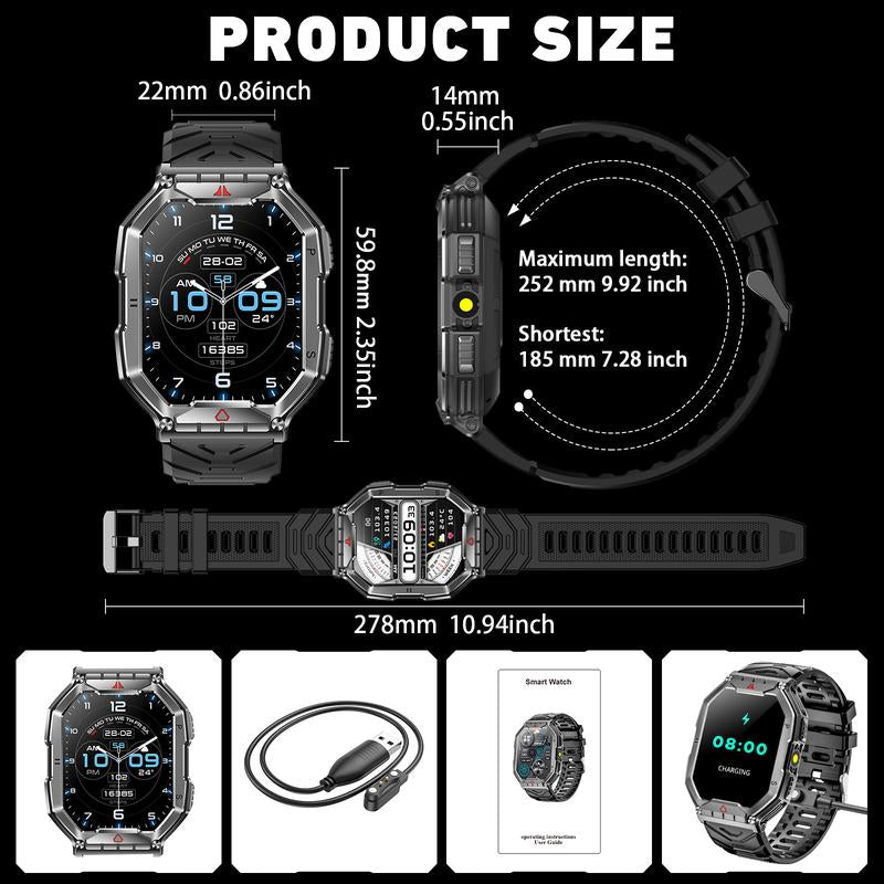 Military - Grade Smart Watch for Men | 2.1" HD, Call Answer, Compass, 1ATM Waterproof, Flashlight | 120 Sports Modes | Christmas/Birthday Gift for Outdoor Adventurers, Android/Iphone Compatible, Fitness Smartwatch