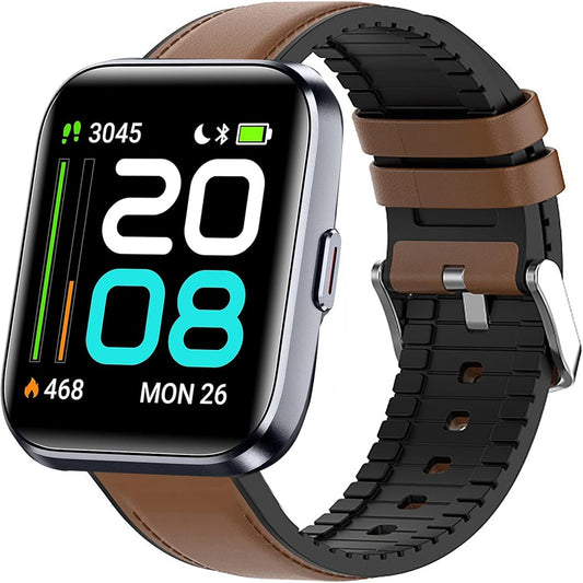 ID208 plus Smart Watch Bands, Leather Silicone Breathable Replacement Smartwatch Strap Wristband Compatible for Quican, Aeac, WMK ID208 plus 1.8 Inches Smart Watch (Brown)