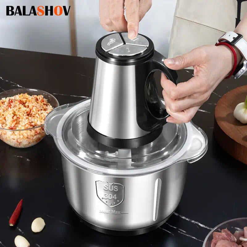 US Plug 3-Speed Food Chopper, Food Processor Electric Dough Mixer, 5L Large Apacity Meat Grinder with Blades, Stainless Steel Mincer for Kitchen, Vegetable, Onion, Garlic, Salad, Fruit, Nuts