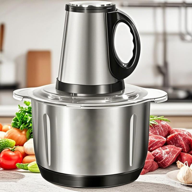 US Plug 3-Speed Food Chopper, Food Processor Electric Dough Mixer, 5L Large Apacity Meat Grinder with Blades, Stainless Steel Mincer for Kitchen, Vegetable, Onion, Garlic, Salad, Fruit, Nuts