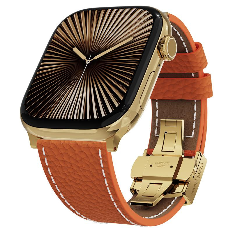 CRAZYGRASS Comfort Leather Watch Band for Smart Watch 49Mm 46Mm 45Mm 44Mm 42Mm 41Mm 40Mm 38Mm Foldable Clasp for Square Smartwatch No Tools Needed Skin-Friendly [WATCH NOT INCLUDED] Adjustable