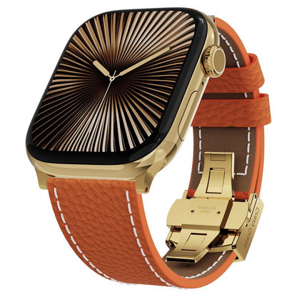 CRAZYGRASS Comfort Leather Watch Band for Smart Watch 49Mm 46Mm 45Mm 44Mm 42Mm 41Mm 40Mm 38Mm Foldable Clasp for Square Smartwatch No Tools Needed Skin-Friendly [WATCH NOT INCLUDED] Adjustable