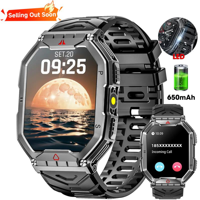 Military - Grade Smart Watch for Men | 2.1" HD, Call Answer, Compass, 1ATM Waterproof, Flashlight | 120 Sports Modes | Christmas/Birthday Gift for Outdoor Adventurers, Android/Iphone Compatible, Fitness Smartwatch