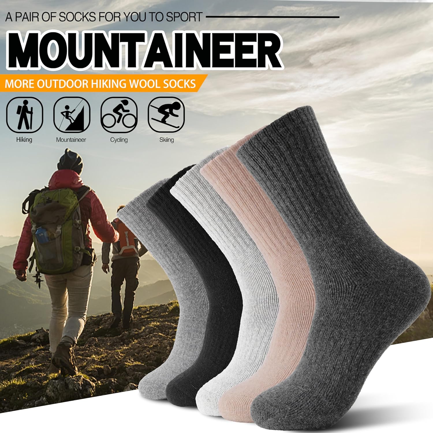 Merino Wool Hiking Socks for Women Thermal Winter Warm Thick Boot Cozy Crew Comfy Work Socks 5 Pairs