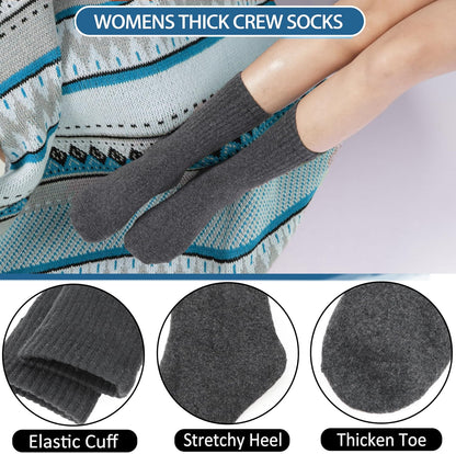 Merino Wool Hiking Socks for Women Thermal Winter Warm Thick Boot Cozy Crew Comfy Work Socks 5 Pairs