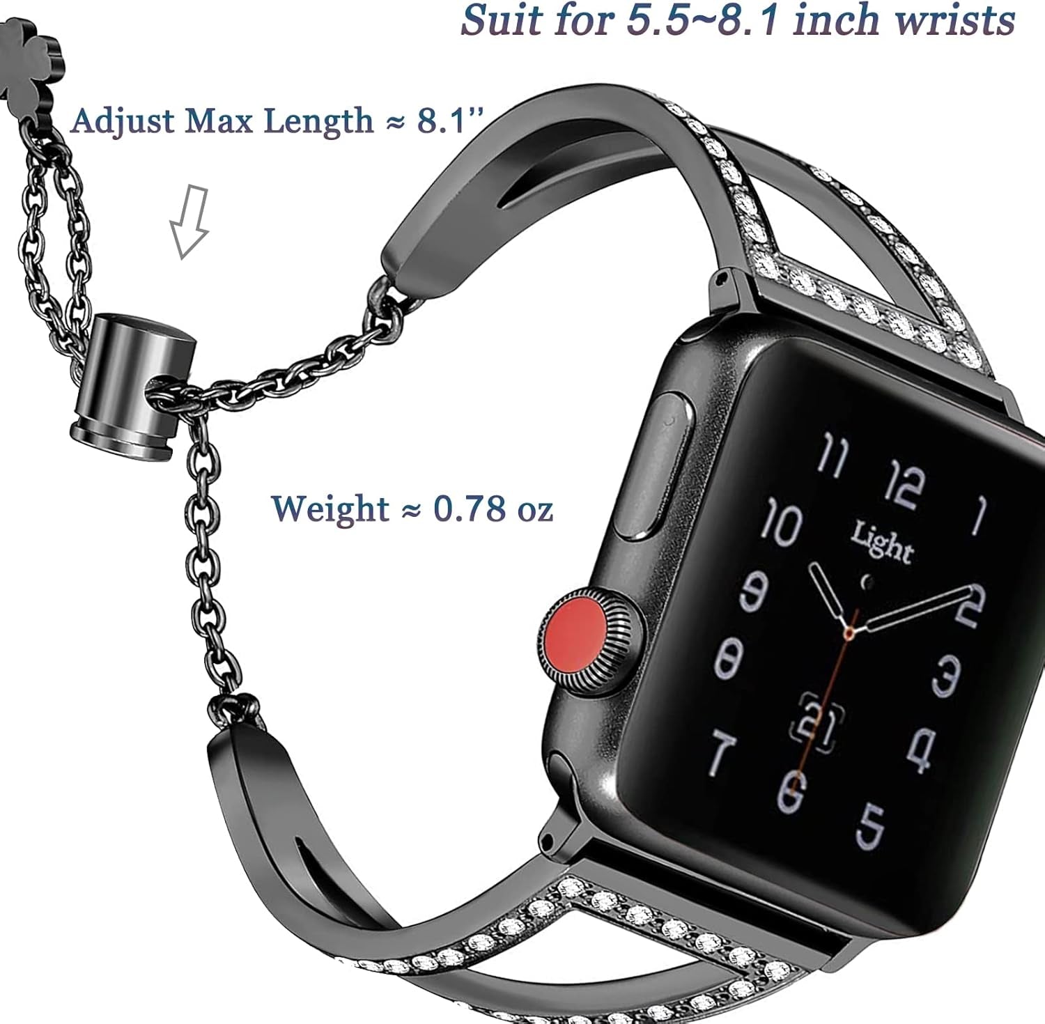 Bling Bands Compatible for Apple Watch Bracelets 38Mm 40Mm 41Mm 42Mm Women,Metal Jewelry Rhinestone Adjustable Straps Bracelets for Apple Watch Series 10 9 8 7 6 4 3 2 1 SE SE2 Iwatch Band Black
