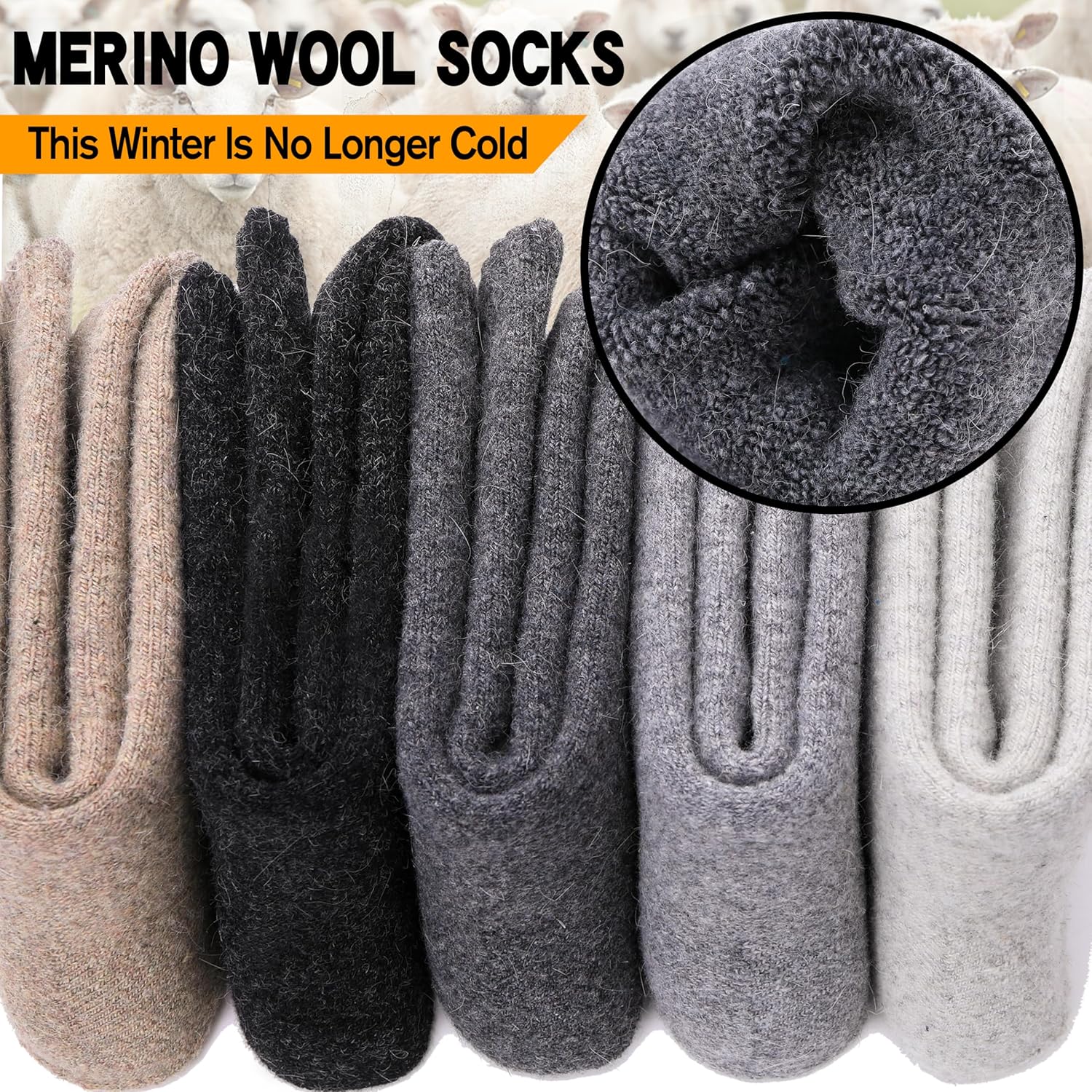 Merino Wool Hiking Socks for Women Thermal Winter Warm Thick Boot Cozy Crew Comfy Work Socks 5 Pairs