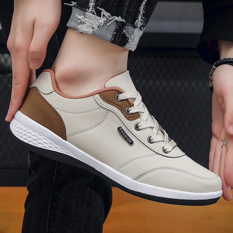 YRZL Men Shoes Spring Autumn Waterproof Walking Sneakers Leisure Male Leather Sports Shoes Non-Slip Footwear Tennis for Men
