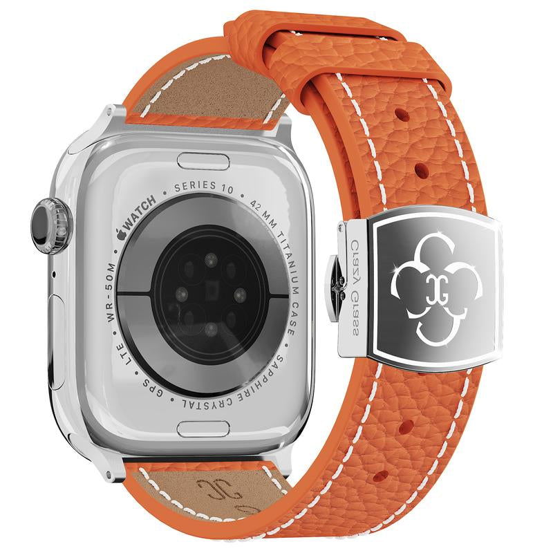 CRAZYGRASS Comfort Leather Watch Band for Smart Watch 49Mm 46Mm 45Mm 44Mm 42Mm 41Mm 40Mm 38Mm Foldable Clasp for Square Smartwatch No Tools Needed Skin-Friendly [WATCH NOT INCLUDED] Adjustable