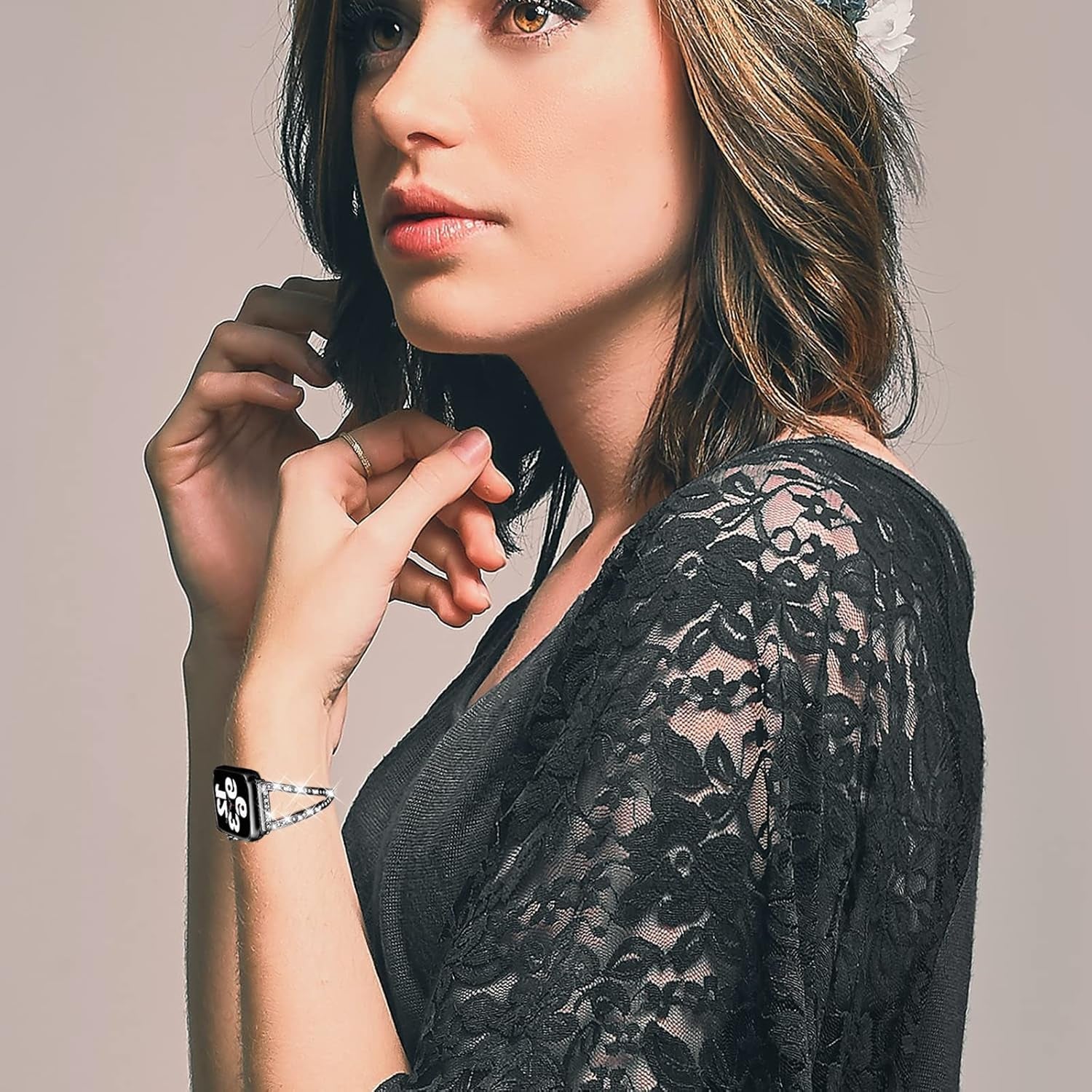 Bling Bands Compatible for Apple Watch Bracelets 38Mm 40Mm 41Mm 42Mm Women,Metal Jewelry Rhinestone Adjustable Straps Bracelets for Apple Watch Series 10 9 8 7 6 4 3 2 1 SE SE2 Iwatch Band Black