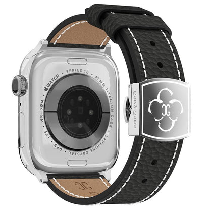 CRAZYGRASS Comfort Leather Watch Band for Smart Watch 49Mm 46Mm 45Mm 44Mm 42Mm 41Mm 40Mm 38Mm Foldable Clasp for Square Smartwatch No Tools Needed Skin-Friendly [WATCH NOT INCLUDED] Adjustable