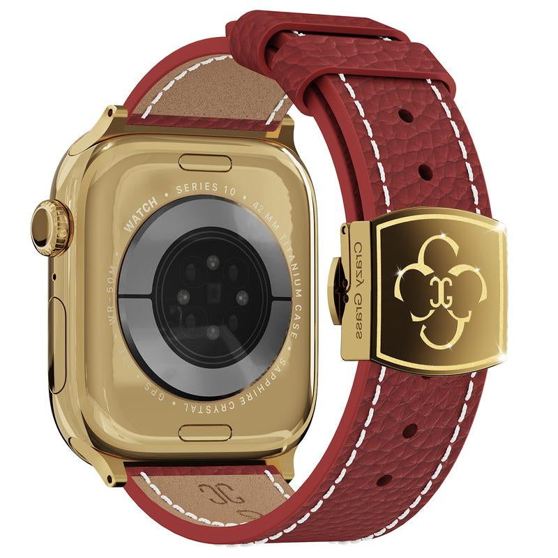 CRAZYGRASS Comfort Leather Watch Band for Smart Watch 49Mm 46Mm 45Mm 44Mm 42Mm 41Mm 40Mm 38Mm Foldable Clasp for Square Smartwatch No Tools Needed Skin-Friendly [WATCH NOT INCLUDED] Adjustable