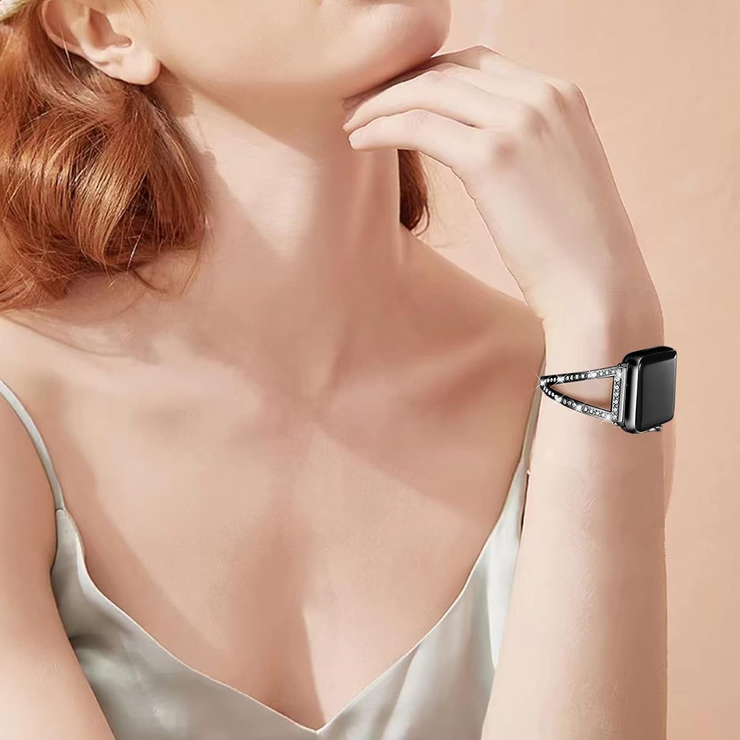 Bling Bands Compatible for Apple Watch Bracelets 38Mm 40Mm 41Mm 42Mm Women,Metal Jewelry Rhinestone Adjustable Straps Bracelets for Apple Watch Series 10 9 8 7 6 4 3 2 1 SE SE2 Iwatch Band Black