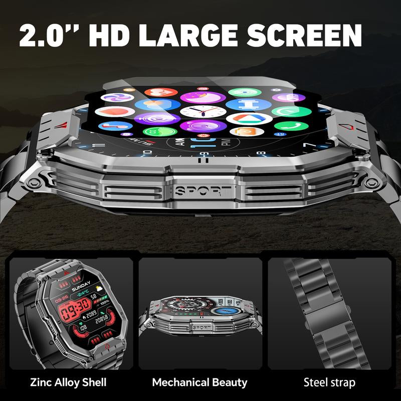Military - Grade Smart Watch for Men | 2.1" HD, Call Answer, Compass, 1ATM Waterproof, Flashlight | 120 Sports Modes | Christmas/Birthday Gift for Outdoor Adventurers, Android/Iphone Compatible, Fitness Smartwatch