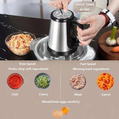 US Plug 3-Speed Food Chopper, Food Processor Electric Dough Mixer, 5L Large Apacity Meat Grinder with Blades, Stainless Steel Mincer for Kitchen, Vegetable, Onion, Garlic, Salad, Fruit, Nuts