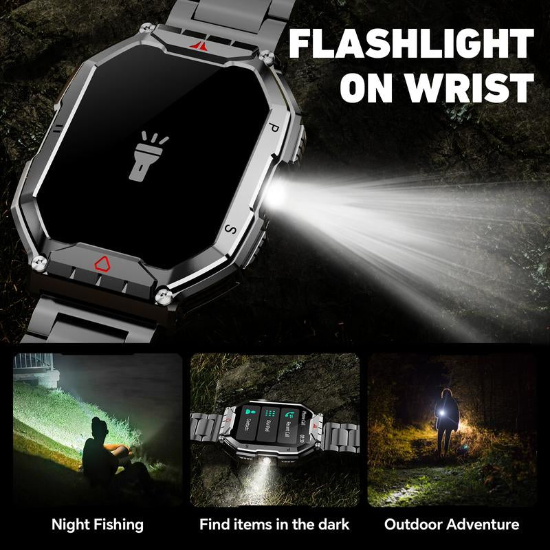 Military - Grade Smart Watch for Men | 2.1" HD, Call Answer, Compass, 1ATM Waterproof, Flashlight | 120 Sports Modes | Christmas/Birthday Gift for Outdoor Adventurers, Android/Iphone Compatible, Fitness Smartwatch