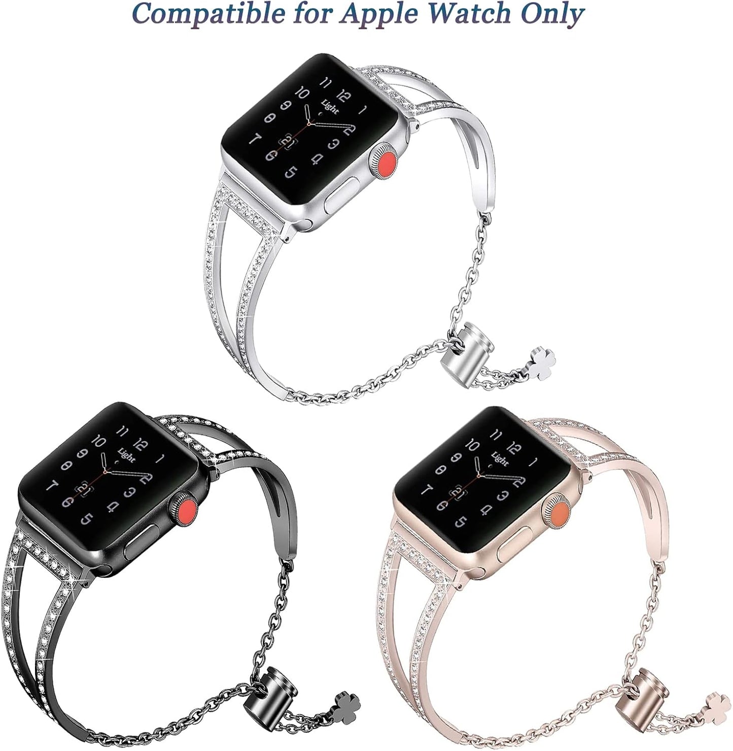 Bling Bands Compatible for Apple Watch Bracelets 38Mm 40Mm 41Mm 42Mm Women,Metal Jewelry Rhinestone Adjustable Straps Bracelets for Apple Watch Series 10 9 8 7 6 4 3 2 1 SE SE2 Iwatch Band Black