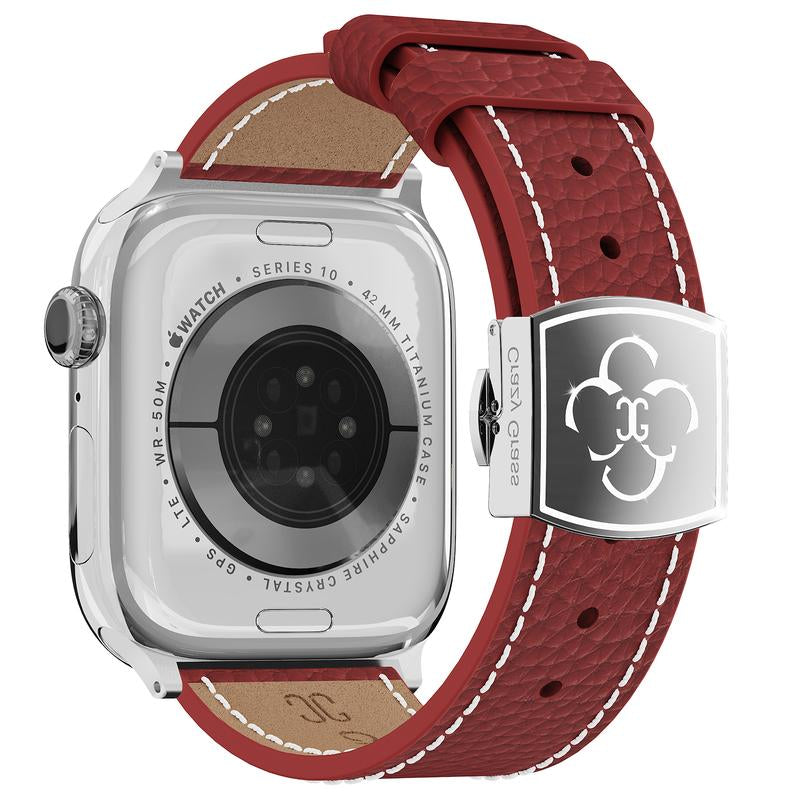 CRAZYGRASS Comfort Leather Watch Band for Smart Watch 49Mm 46Mm 45Mm 44Mm 42Mm 41Mm 40Mm 38Mm Foldable Clasp for Square Smartwatch No Tools Needed Skin-Friendly [WATCH NOT INCLUDED] Adjustable